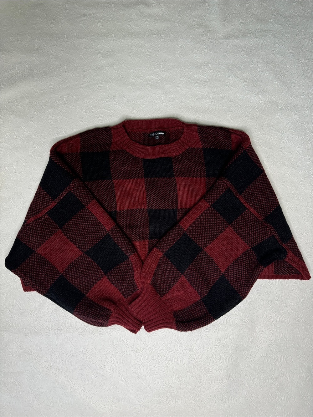 Fashion Nova Red & Black Plaid Crop Sweater